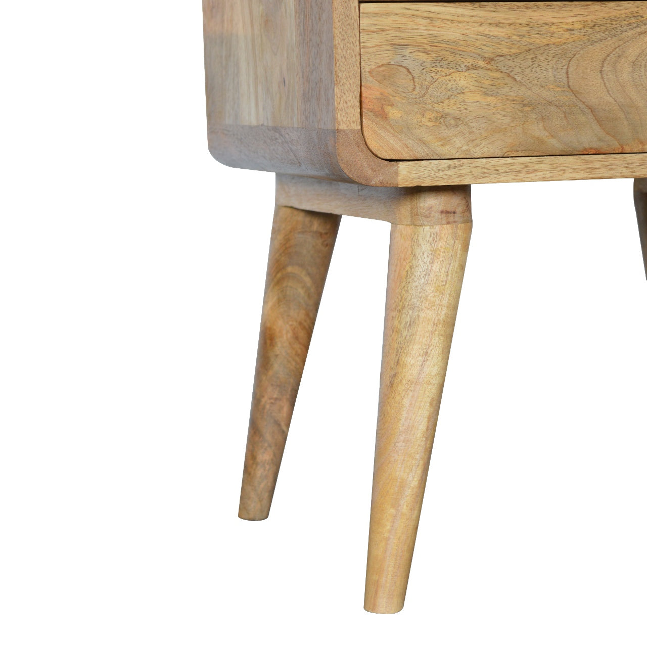 Solid Wood Bedside, Curved 2 Drawers, Oak-ish Brown