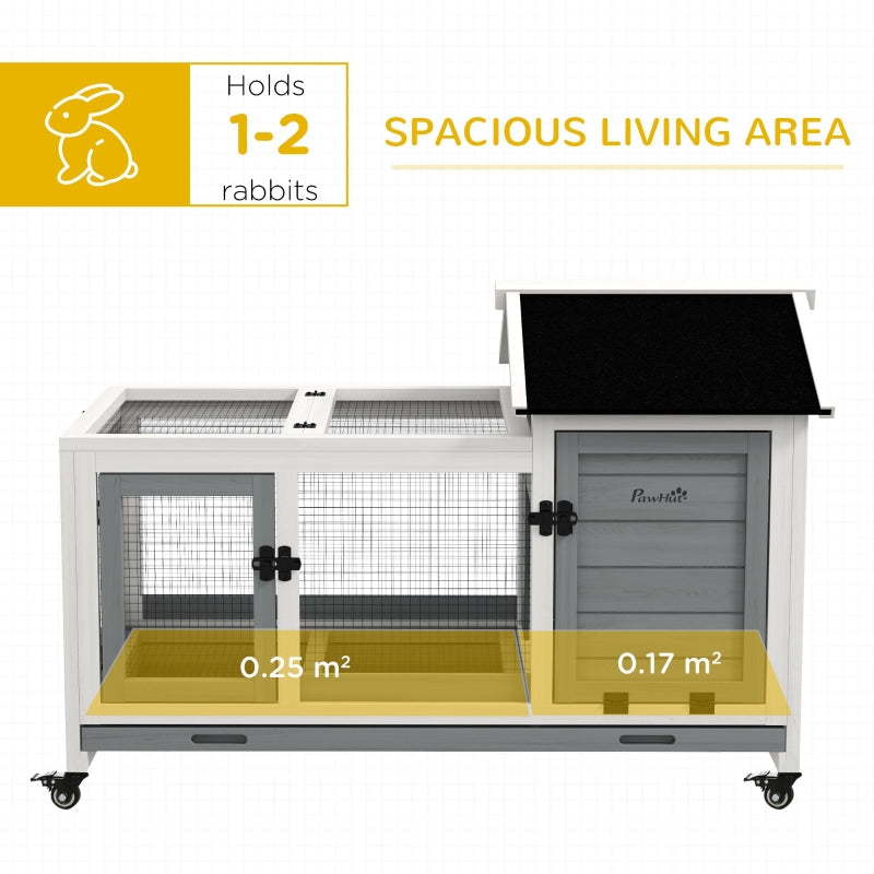 Rabbit Hutch, Guinea Pig Cage, Removable Tray, Wheels - Grey
