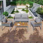 Garden Lounge Set with Comfortable Cushions, Double Sofa, 2 Armchairs and Table, Rattan, Grey