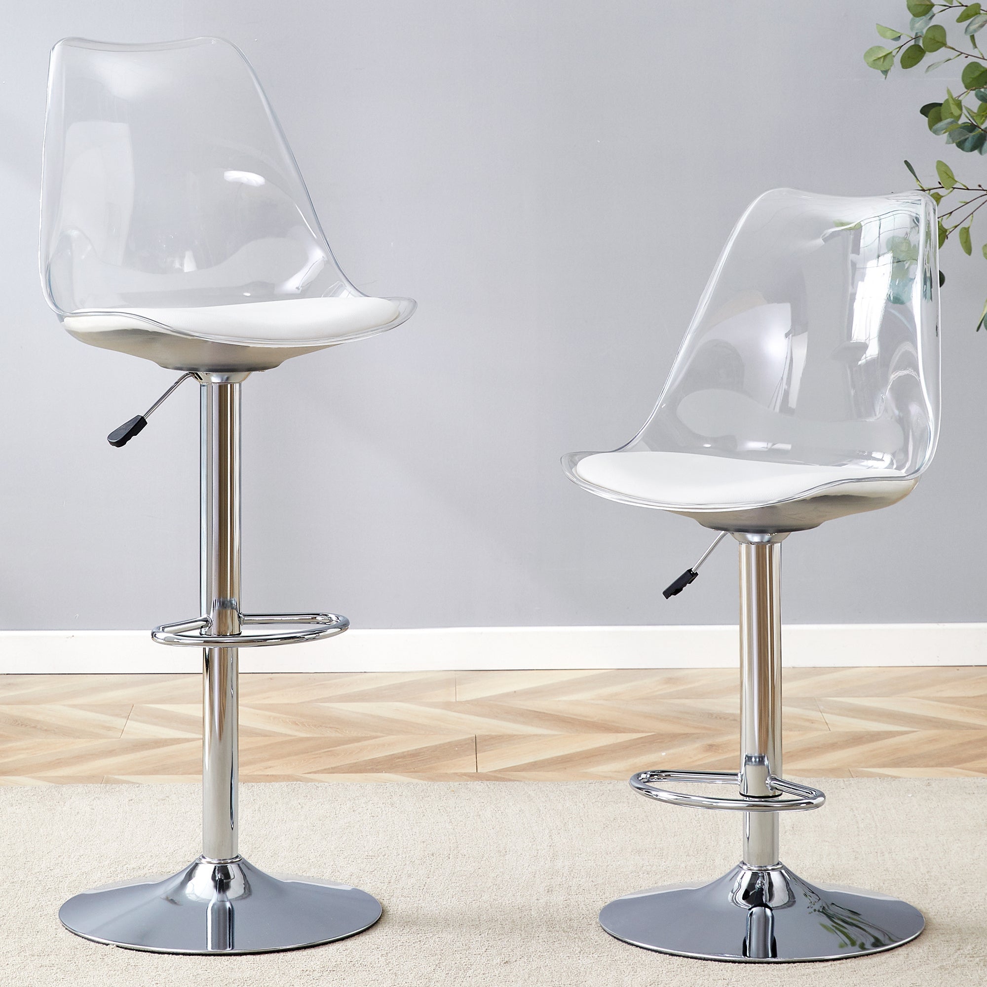 Adjustable Swivel Bar Stool Set 2-Piece - Transparent Plastic/PU Leather