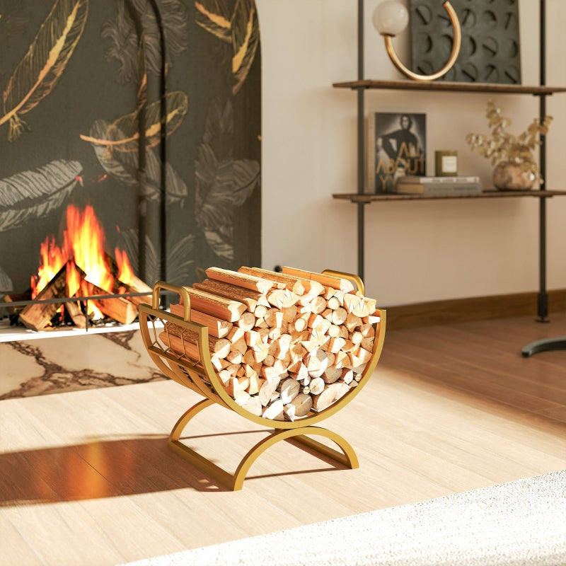 Indoor Firewood Rack 46x36x41cm for Fireplaces Stoves - Metal Gold