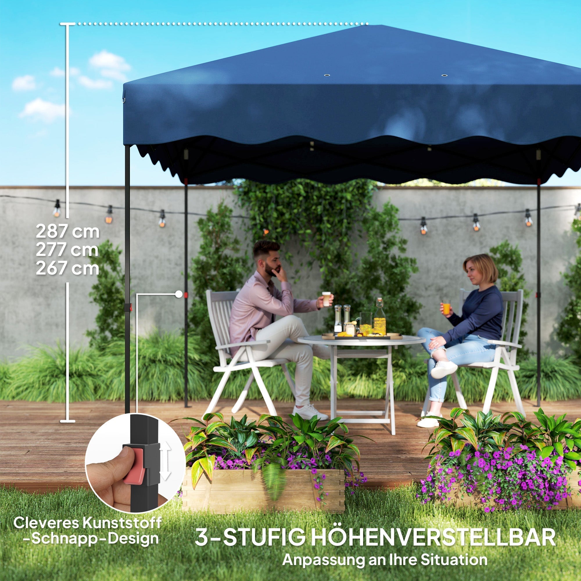 Gazebo 3x3m Pop-Up, Water-Repellent, UV Protection 50+, Dark Blue