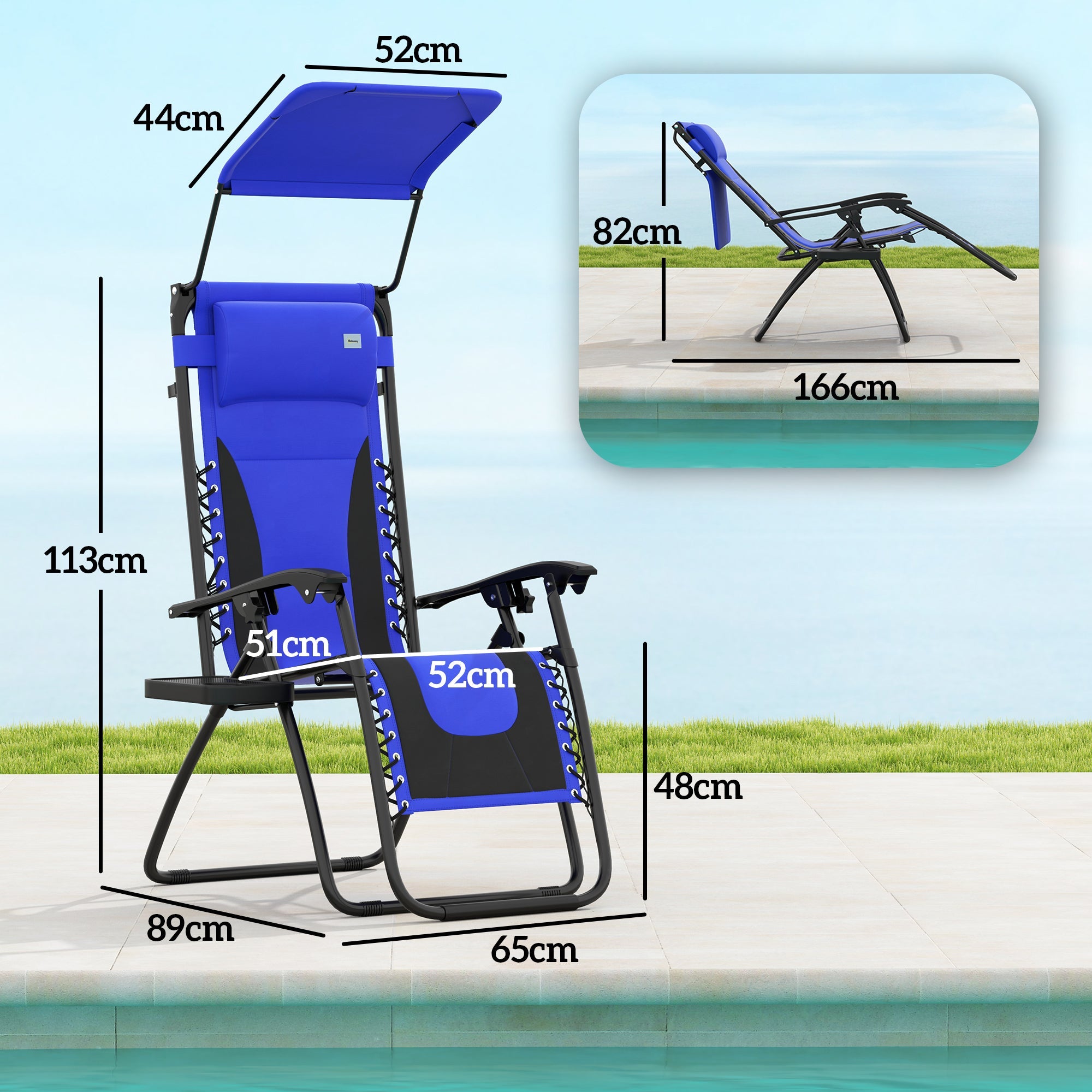 Zero Gravity Lounger Chair, Folding Reclining Patio Chair with Shade Cover, Blue