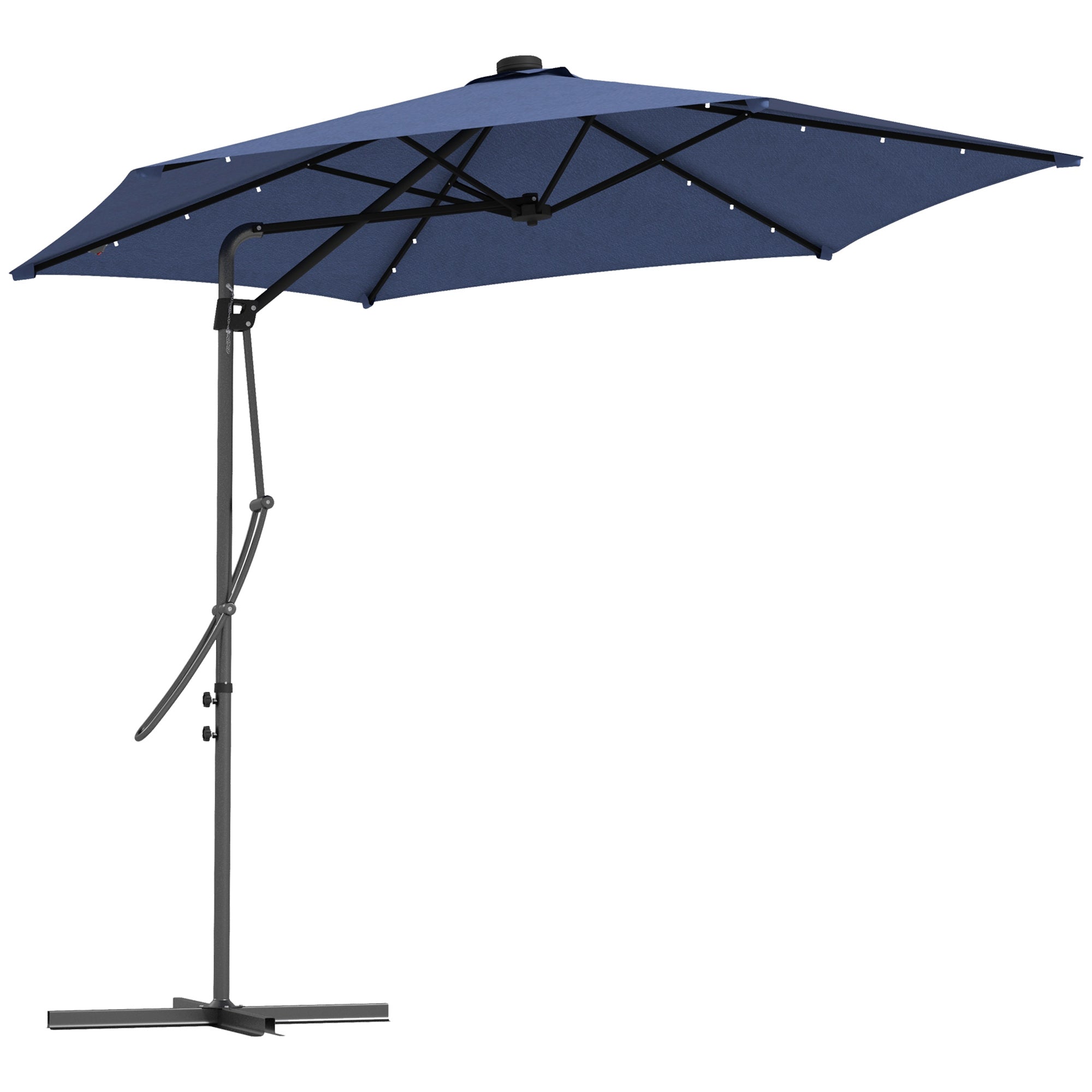 Solar Parasol, LED, Ø290x260 cm, UV Protection, Hand Crank, Polyester Dark Blue