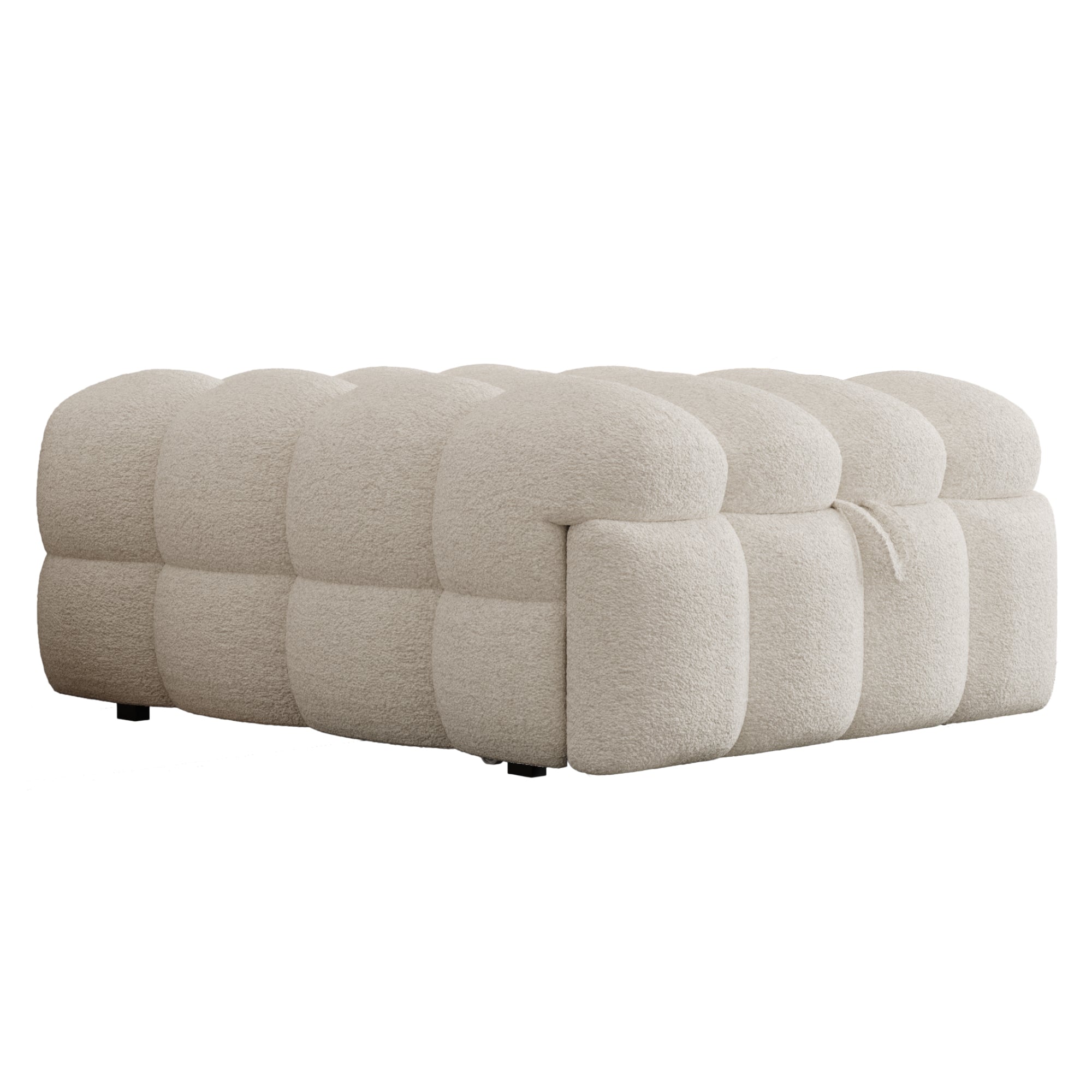 Upholstered Bed 2-in-1 Footstool Pull-out Sofa Bed Single Teddy Fabric Beige