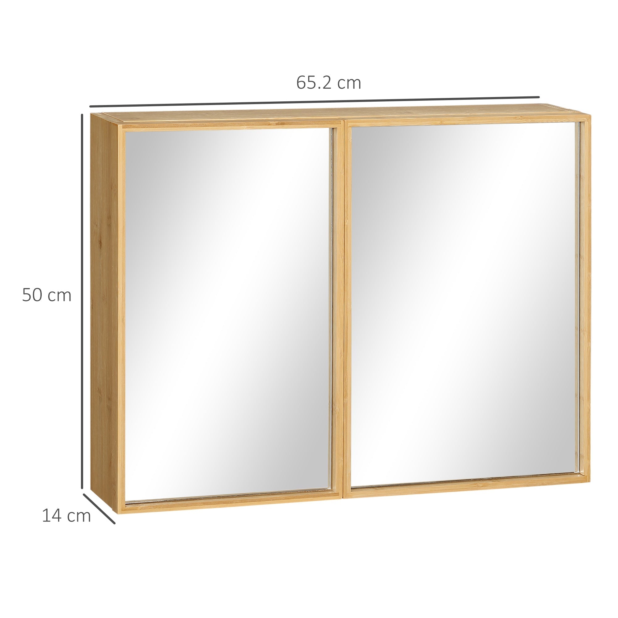 Bathroom Mirror Cabinet Double Door 3 Shelves Wall-Mounted Bamboo Natural