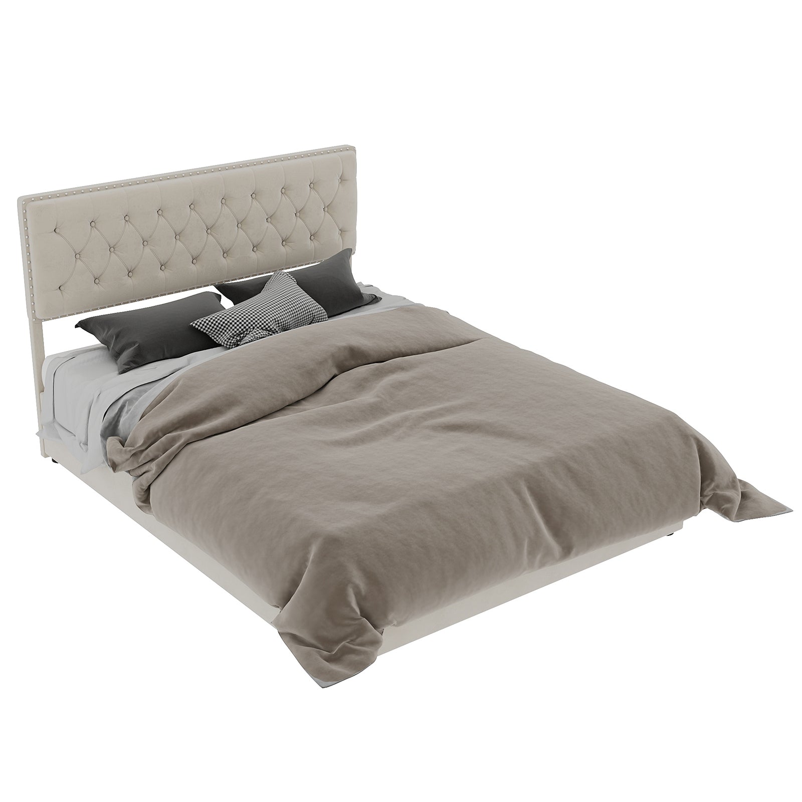 Modern Minimalist Soft Bed with Hydraulic Storage and 160x200cm Frame, Beige Dutch Velvet