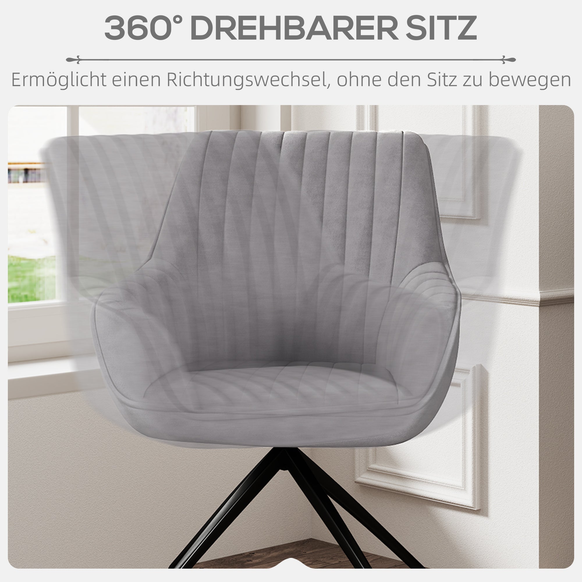 Swivel Lounge Chair, Armrests Metal Legs, Dark Grey Velvet