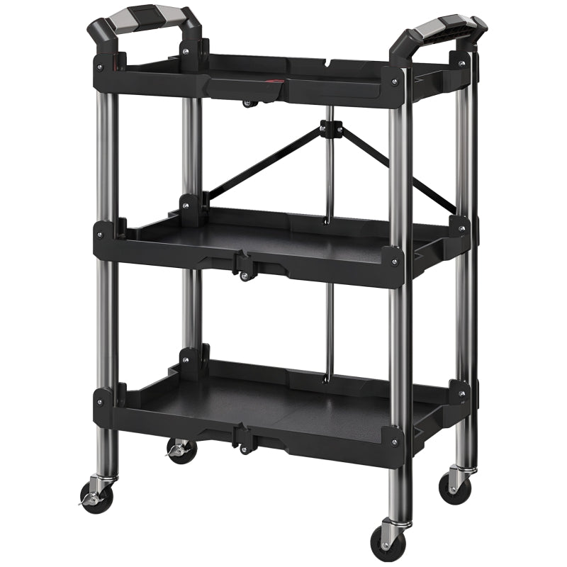Workshop trolley 3 levels foldable tool with handle, 68 kg load capacity, black