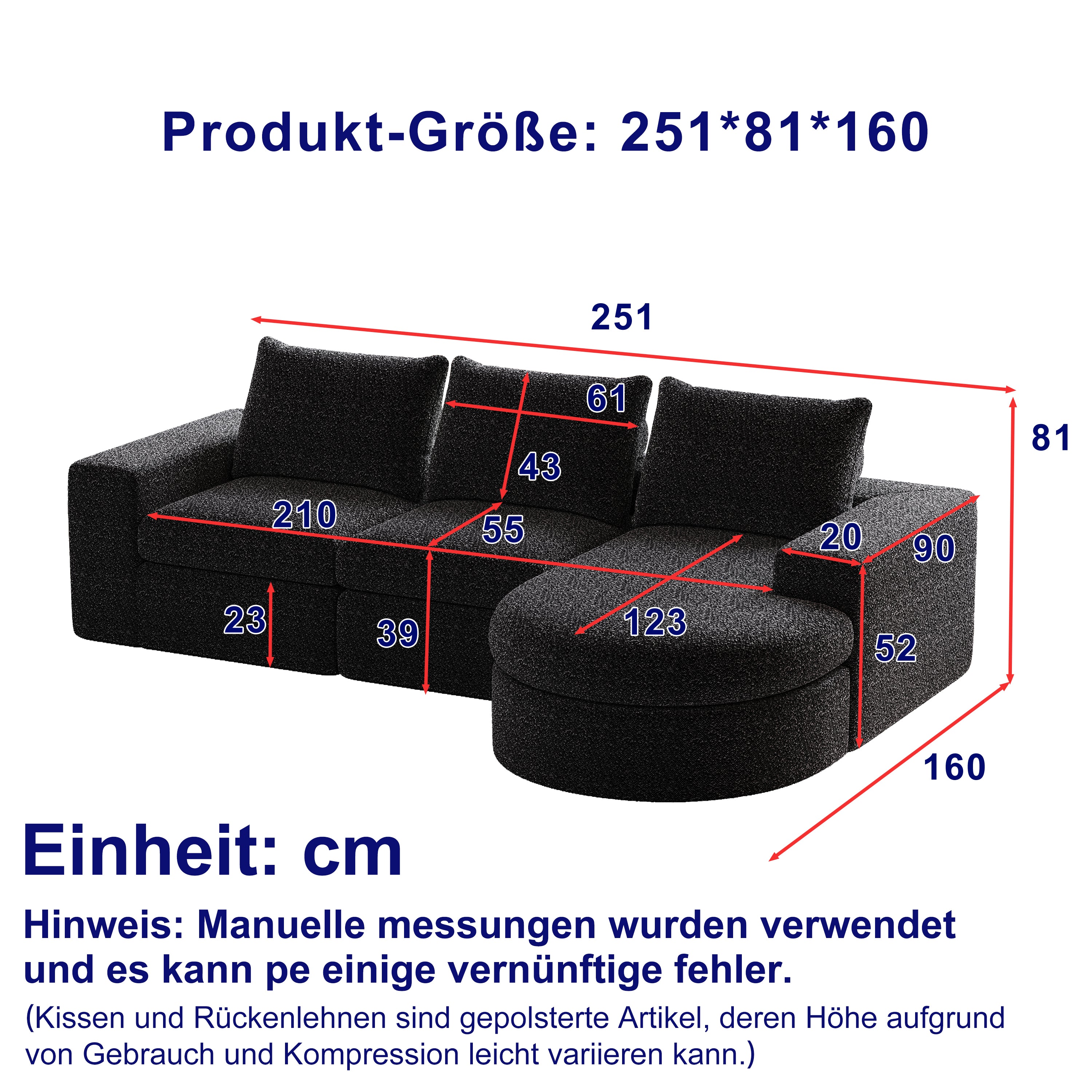 Chenille Sofa, Curved Modular L-Lounger, Foam Compression