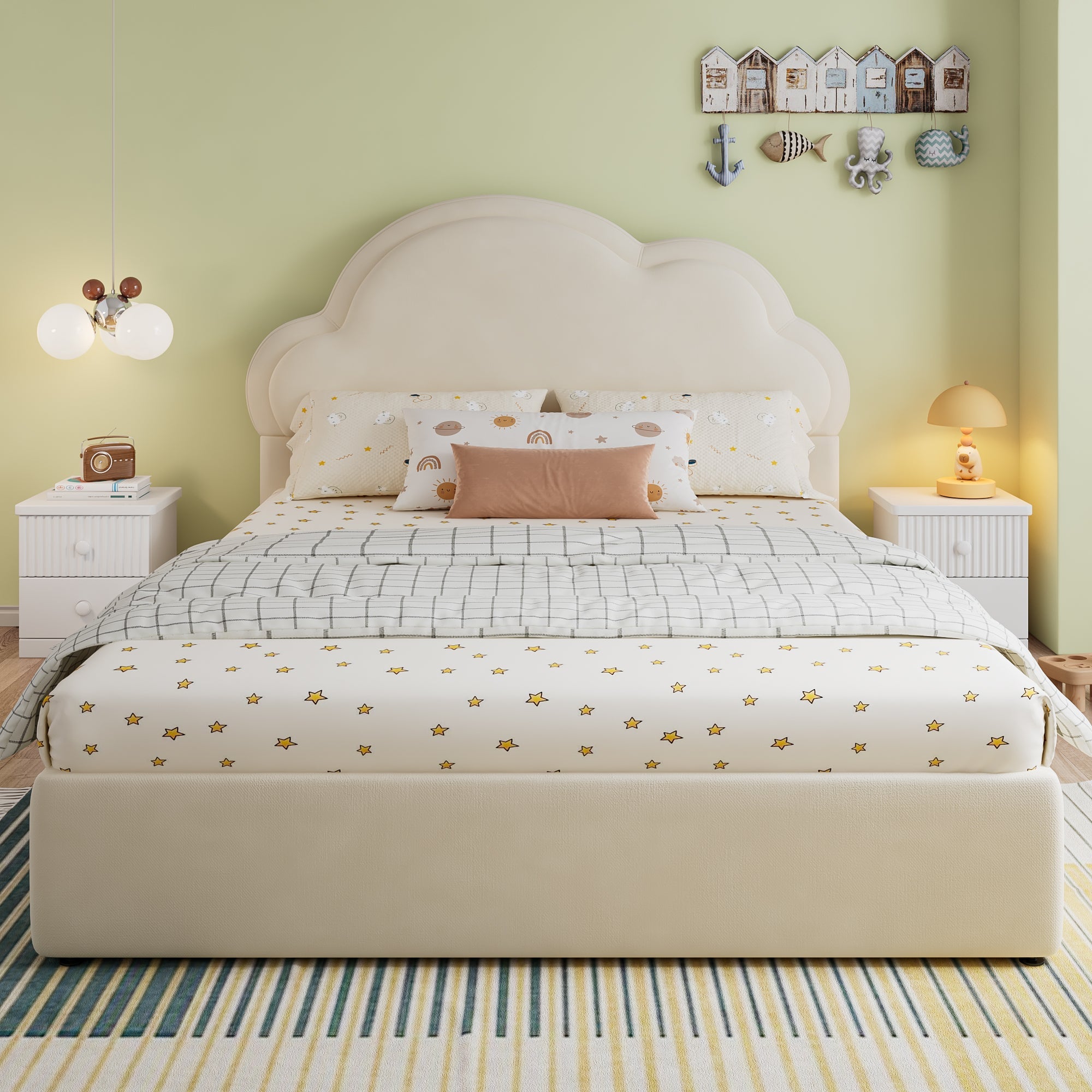 Upholstered Bed Hydraulic Storage Double 4ft6 Cloud Velvet Beige