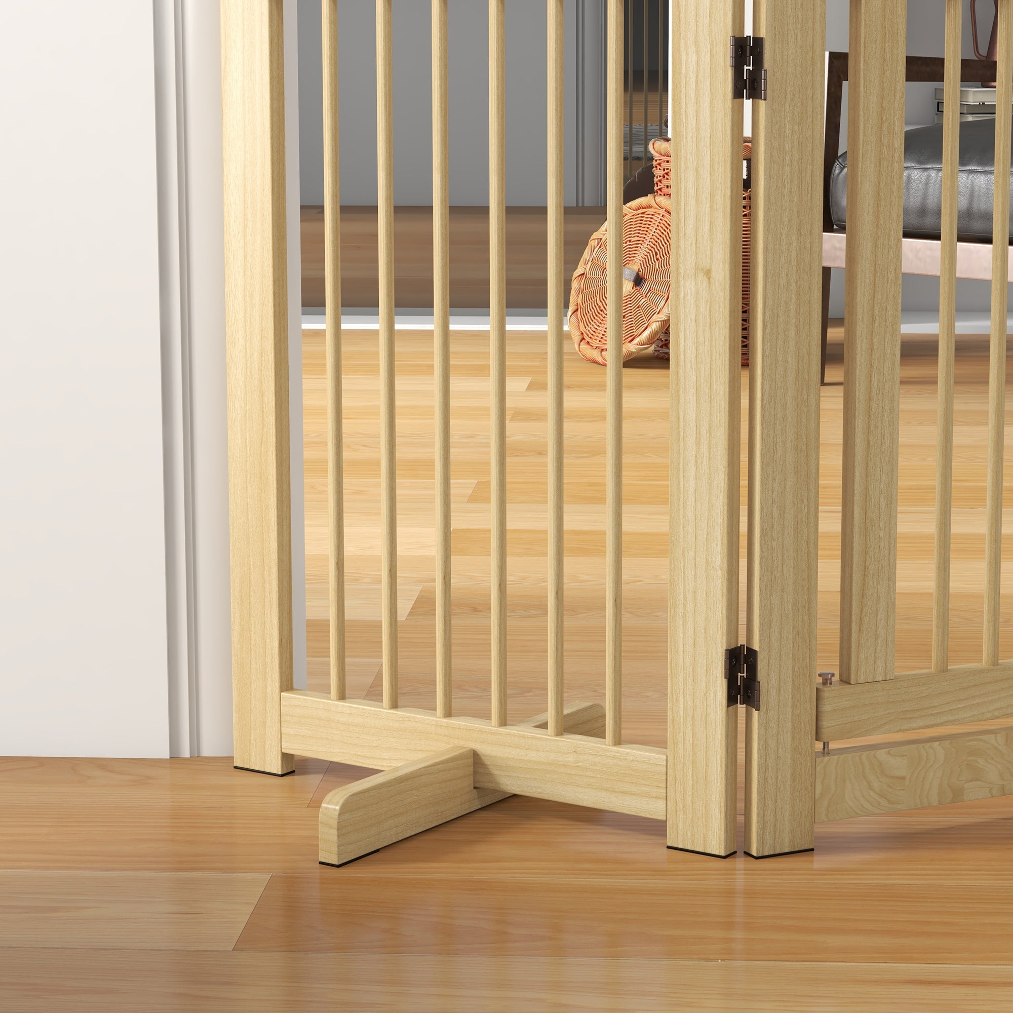 Dog Barrier 4-part 204 x 75 cm Foldable with Door, Wooden Natural