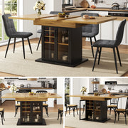 Telescopic Dining Table, Extendable Kitchen Table for 4-6, Space-Saving, Brown Glass