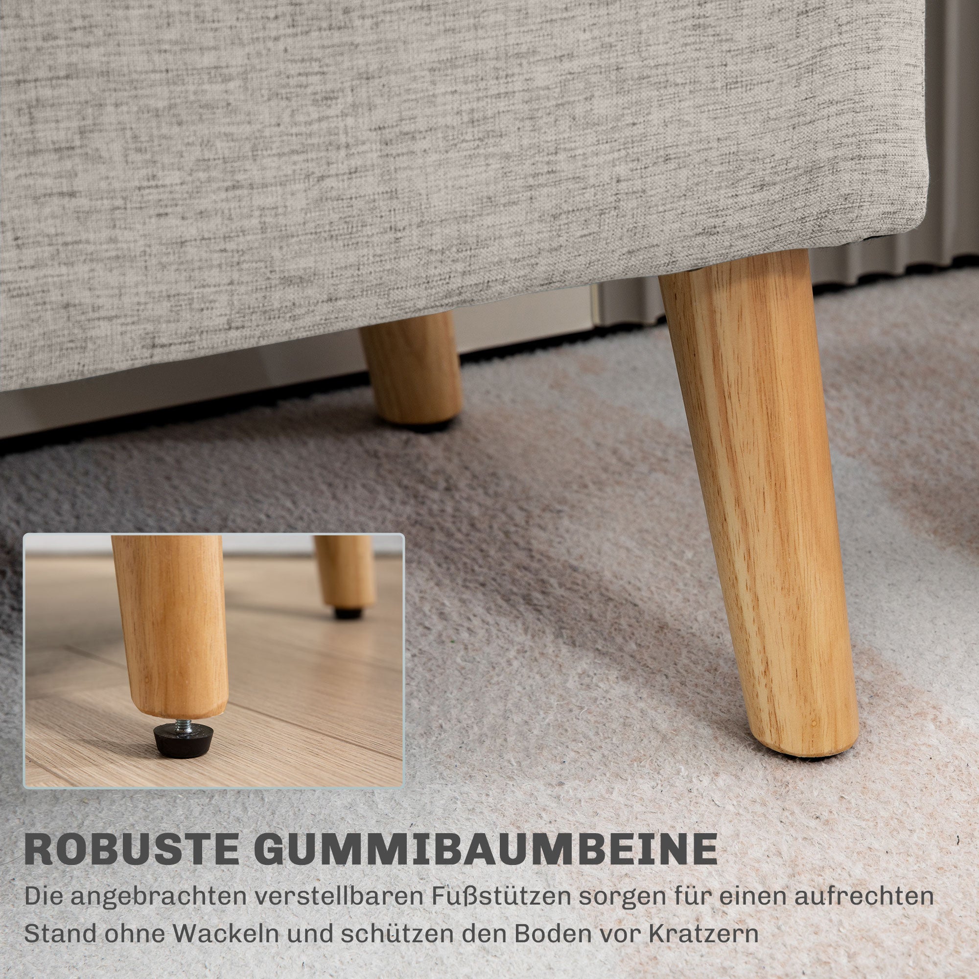 Upholstered Bench with Storage, 110 x 39 x 45 cm, Linen Beige
