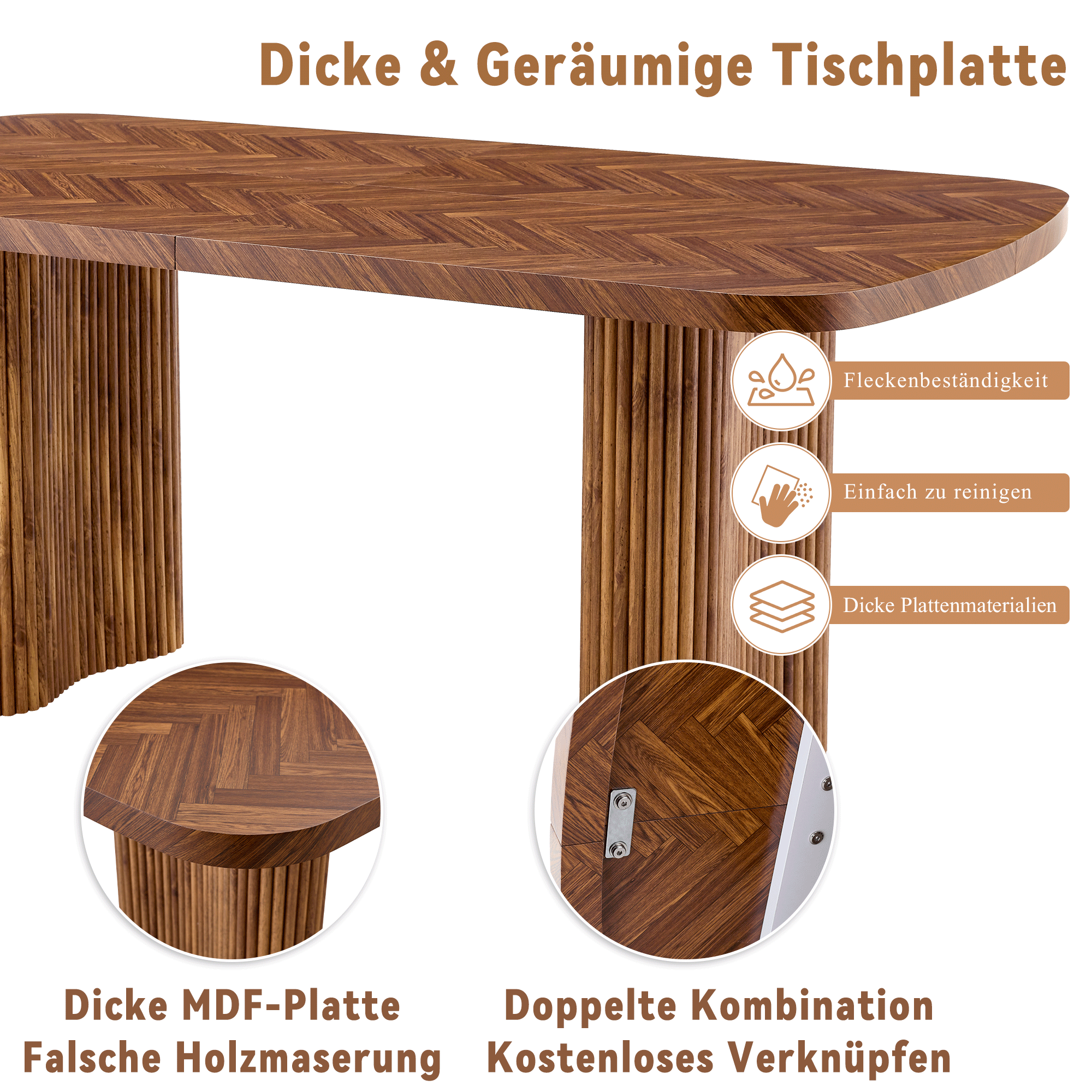 Dining Table Arched Pedestal Support 180x90cm - Walnut