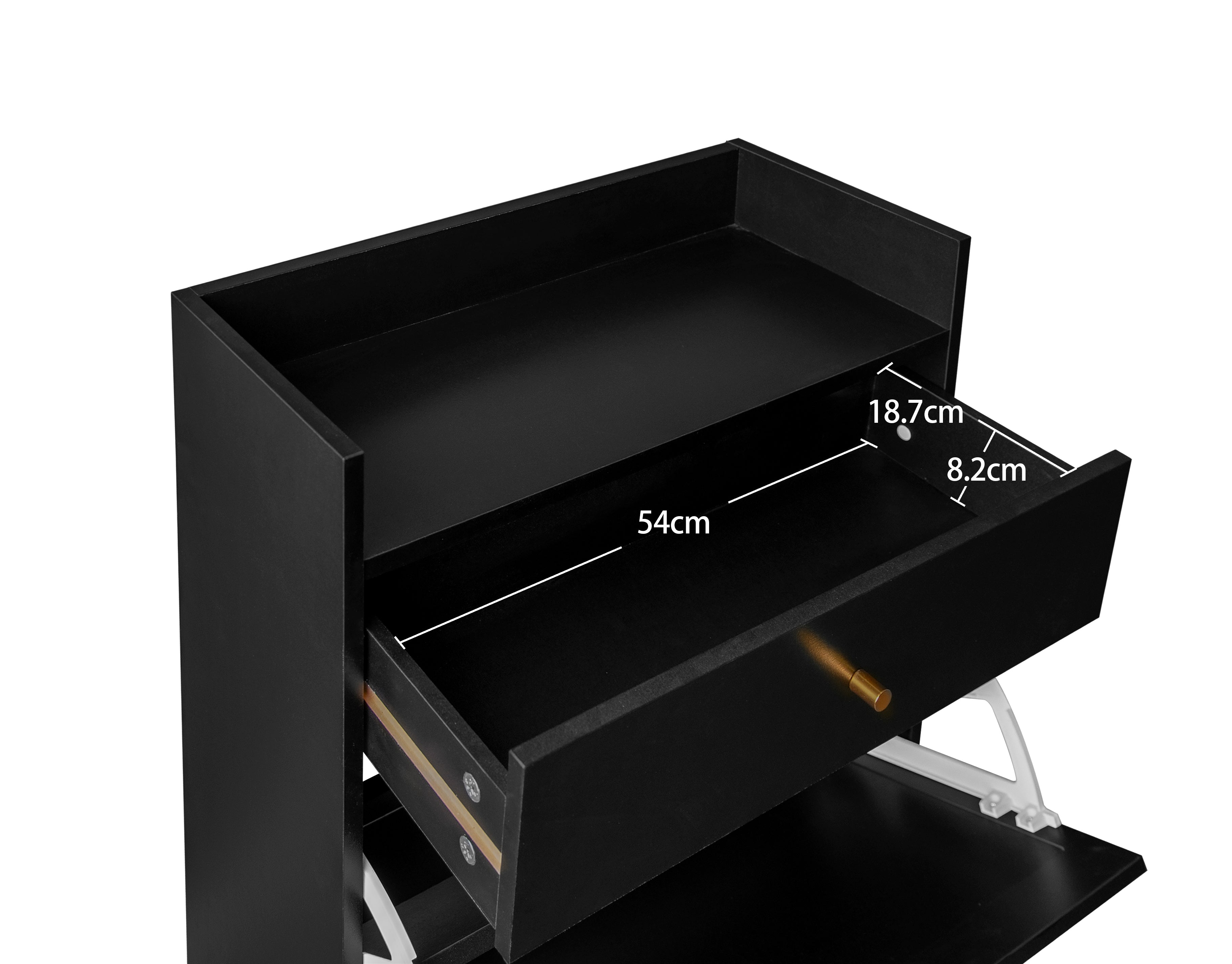 Shoe Cabinet with Two Doors, Drawer, Double Shelf, Black Rattan