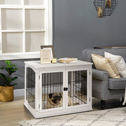 Dog House, Transport Box Small Animal Cage, MDF & Metal in White