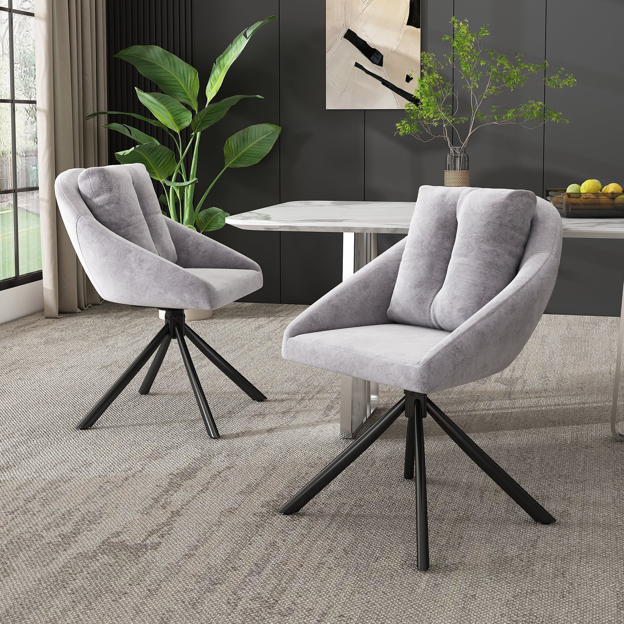 Swivel Dining Chair Set of 4 Ergonomic - Grey Velvet