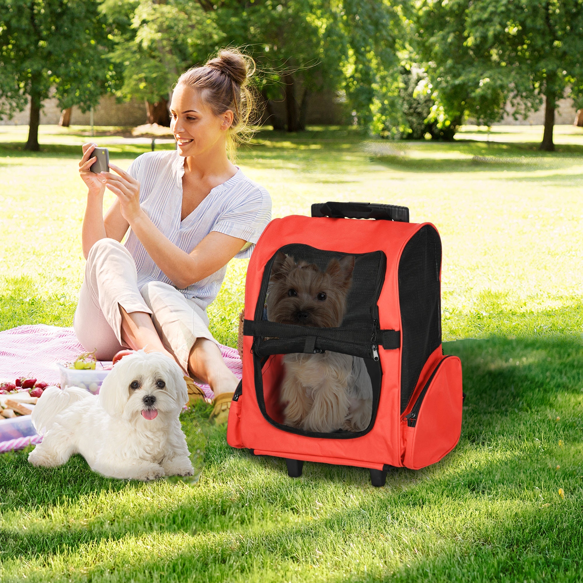 Dog Trolley Carrier Bag, 2-in-1, Breathable, Red