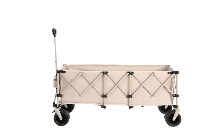 Foldable Extended Wagon, 220lbs Capacity, 300L Utility Cart, All-Terrain Wheels, Drink Holders, Beige