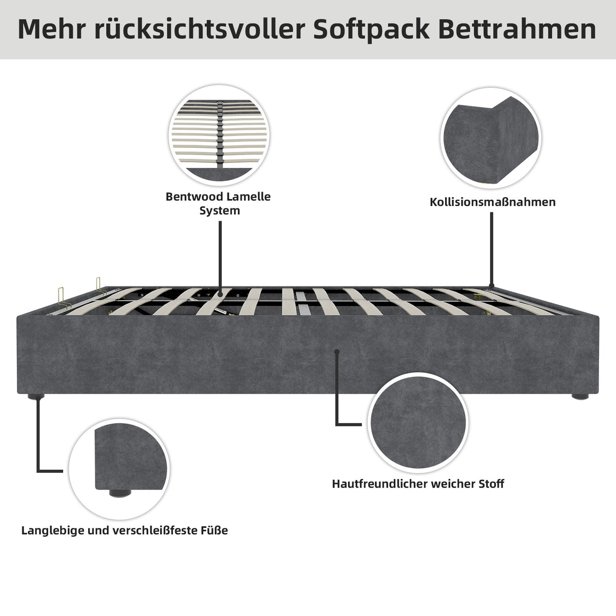 Bed Frame 160x200cm Gas Lift Storage - Dutch Velvet Grey