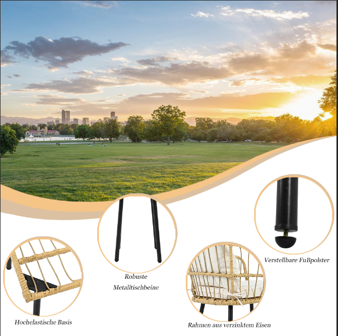 5-Piece Garden Lounge Set 1 Table 2 Chairs 2 Stools - Rattan Natural