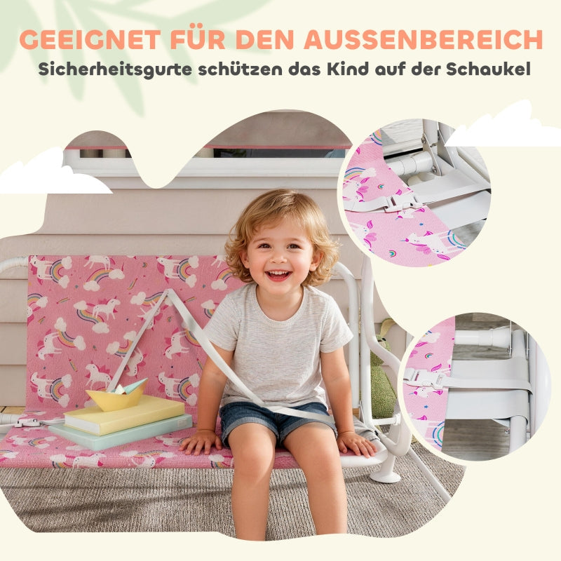 2-Seater Children's Hollywood Swing with Adjustable Canopy and Safety Belt, Pink