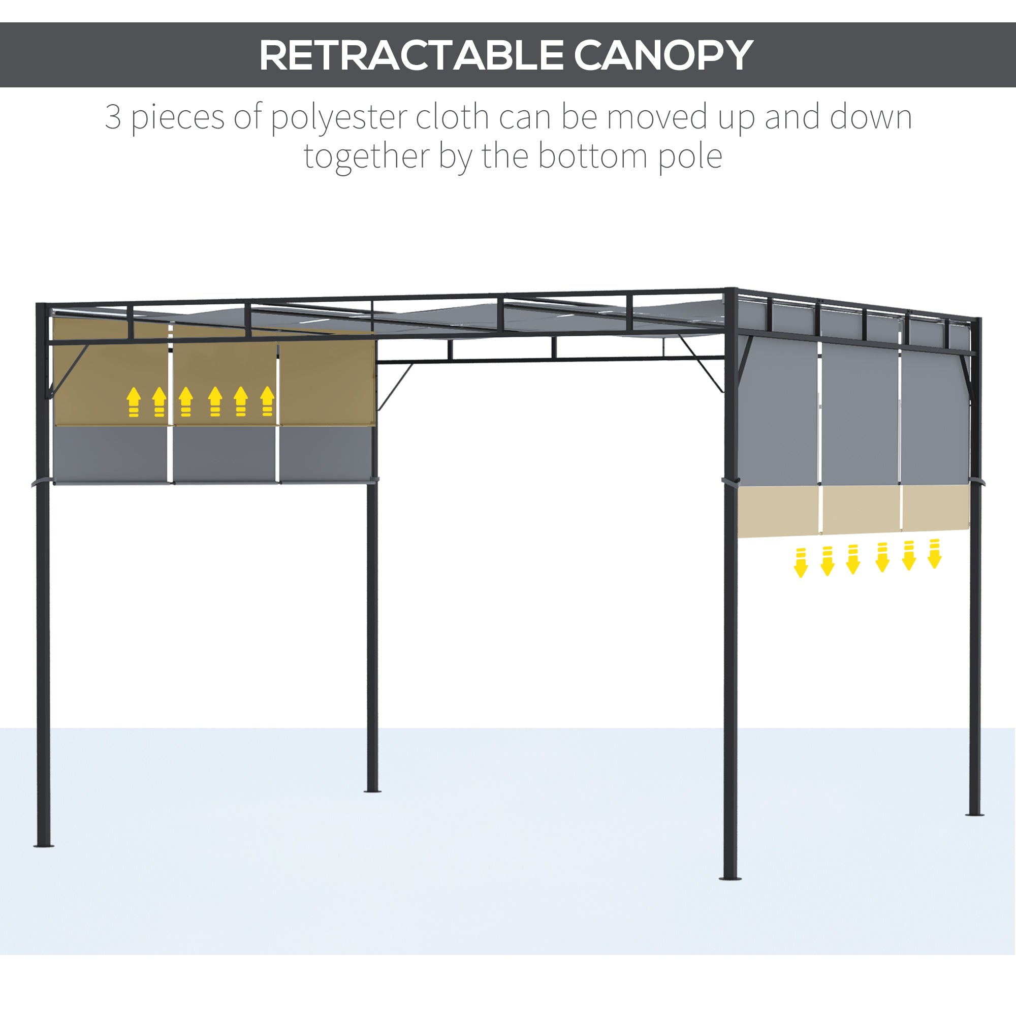 Pergola Gazebo 3x3m Retractable Roof Canopy Dark Grey