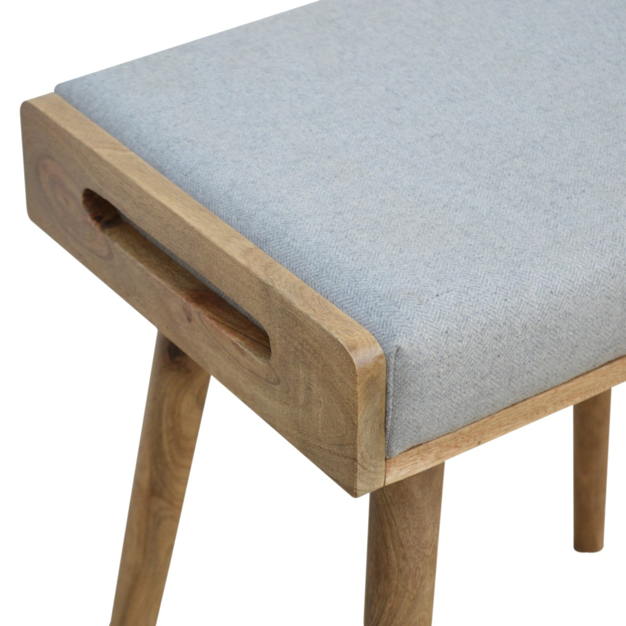 Solid Wood Footstool Upholstered Nordic Legs Grey/Brown