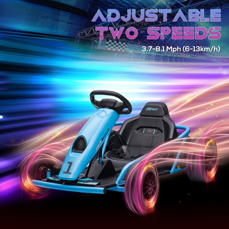 Drift Kart 24V Electric Ride-On, 2 Speeds, Blue