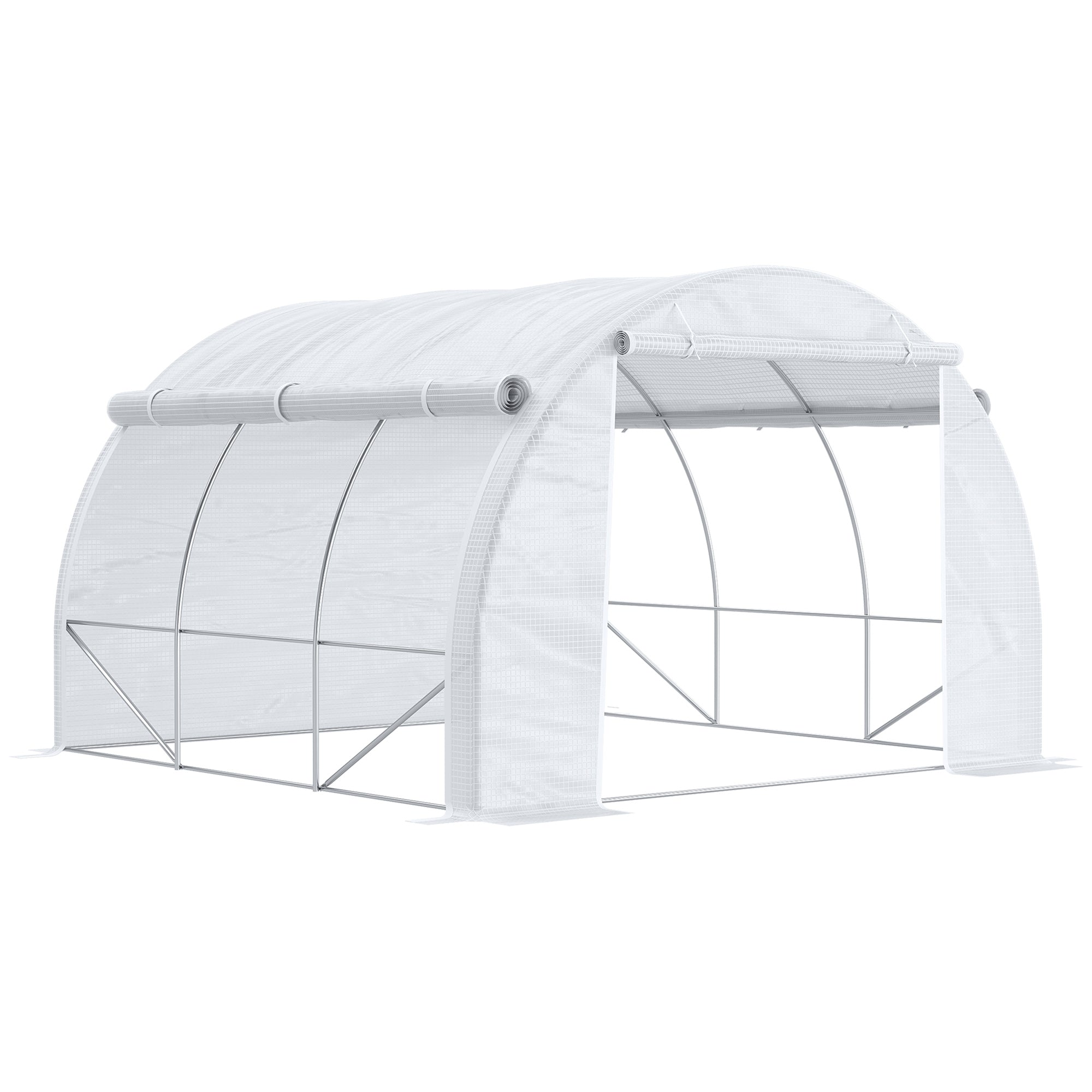Polytunnel Greenhouse 3x3x2m Walk-in Grow Tent Steel Frame Roll-up Walls White