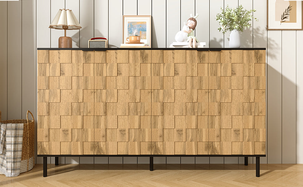 Mosaic Sideboard, 2-Door Storage Cabinet with Metal Feet, Wood-Look Chipboard