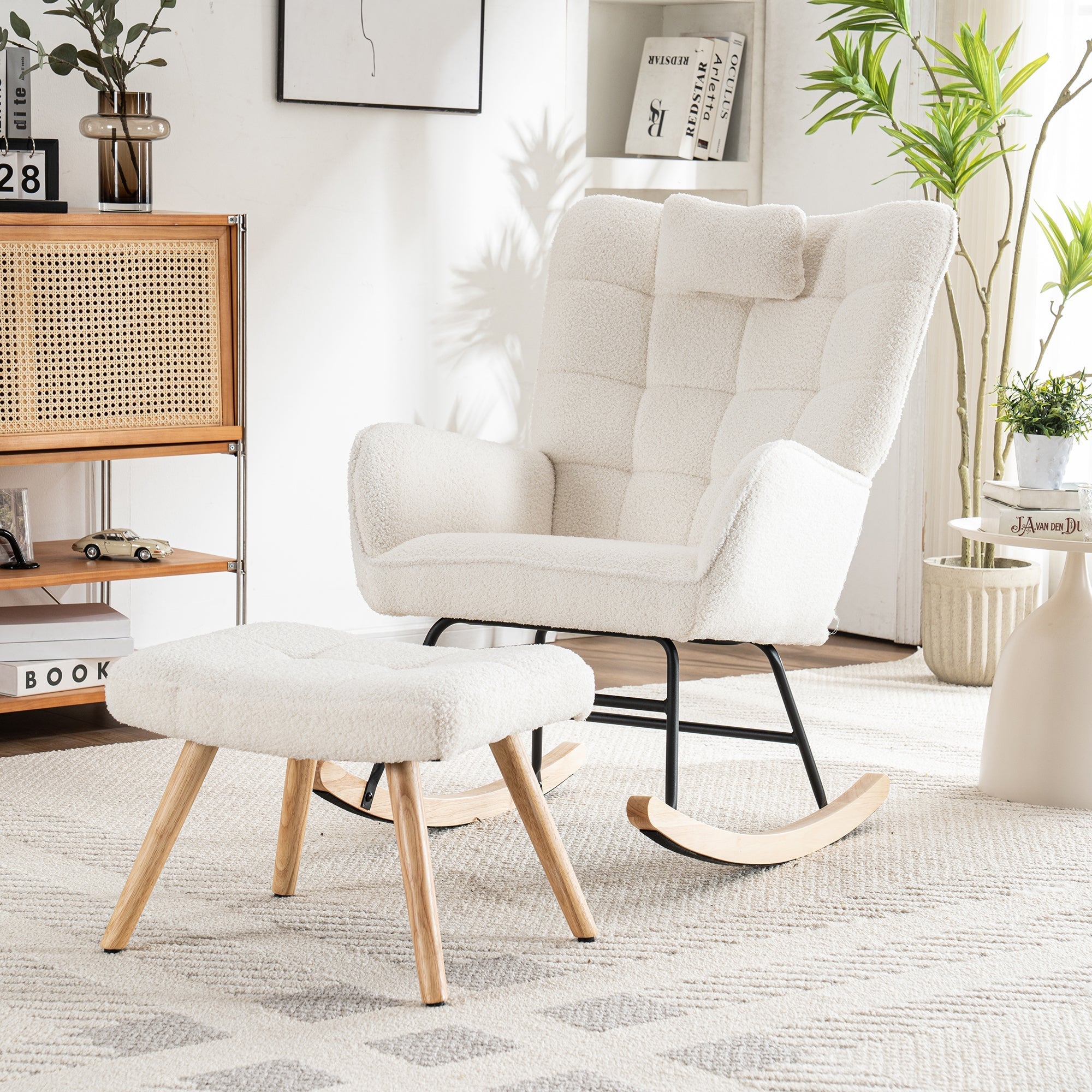 Ergonomic Rocking Chair with Footstool, 92cm High, 65cm Seat, White