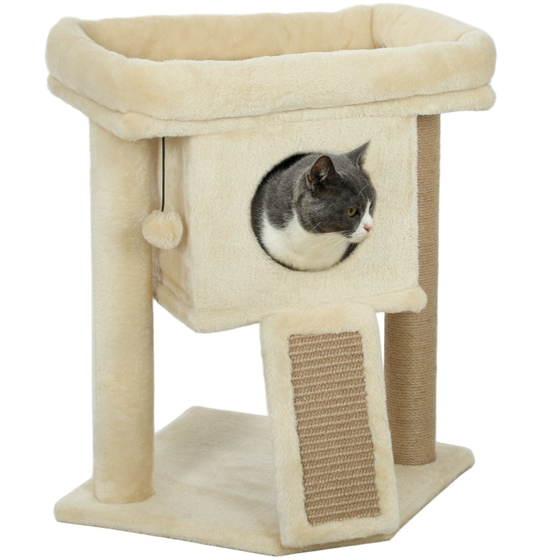 Katzenbaum, Kratzmatte aus Jute, Katzenhaus, Beige