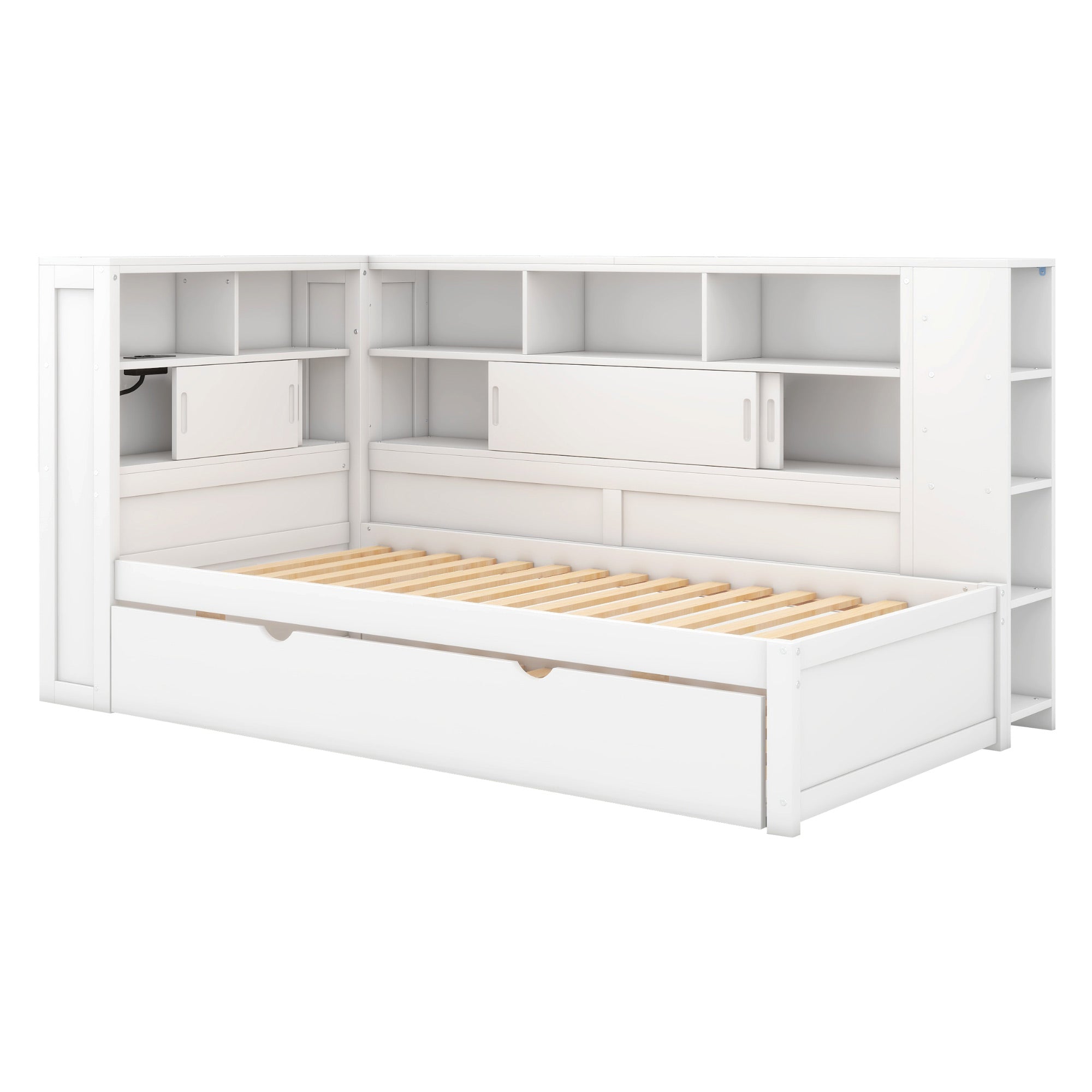 Daybed 90x200cm Pull-out Bed Storage USB - White Chipboard