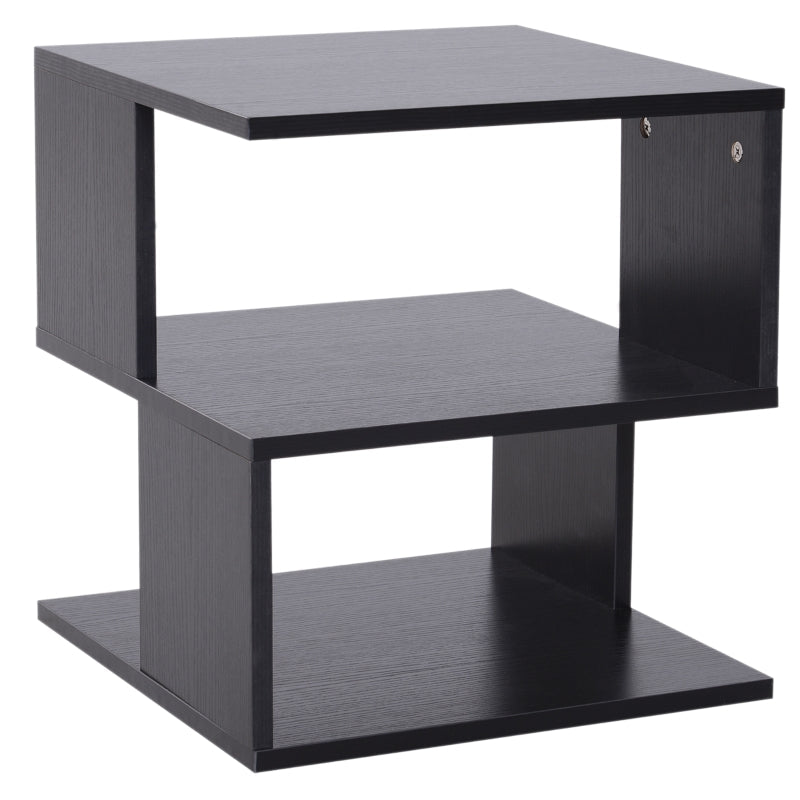 Side Table Square Modern 2-Tier Storage Shelves Black