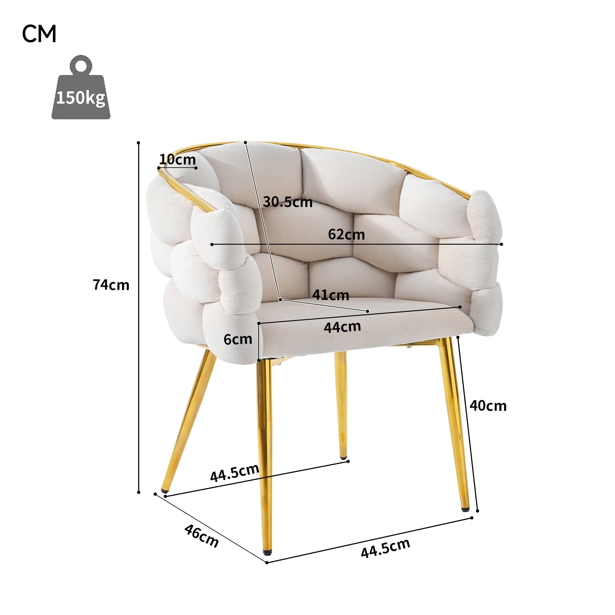 Luxurious Velvet Chairs Set of 2 Modern Ergonomic Gold-Plated Iron Legs Beige