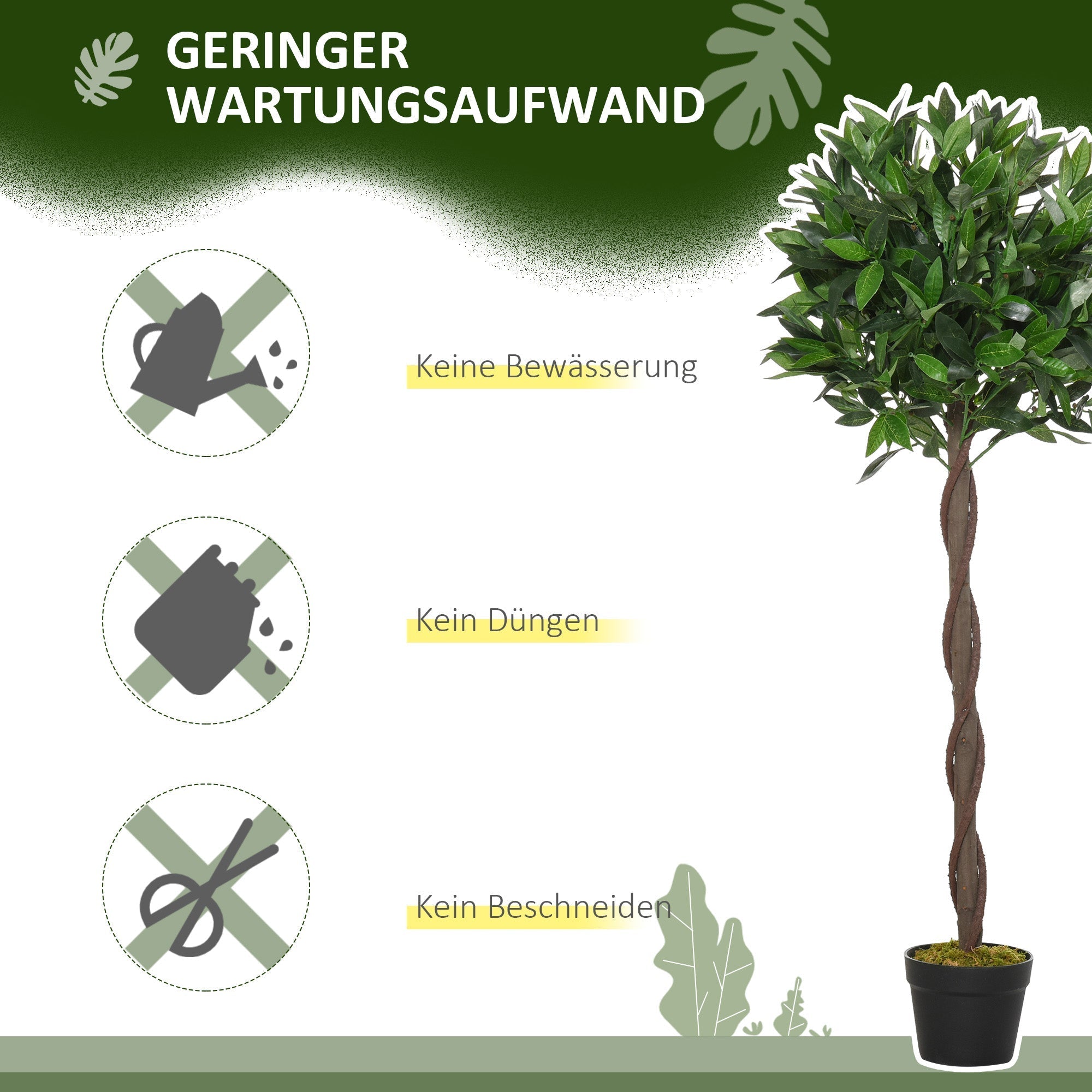 Künstliche Lorbeerbäume, 120 cm, Zementtopf, Grün