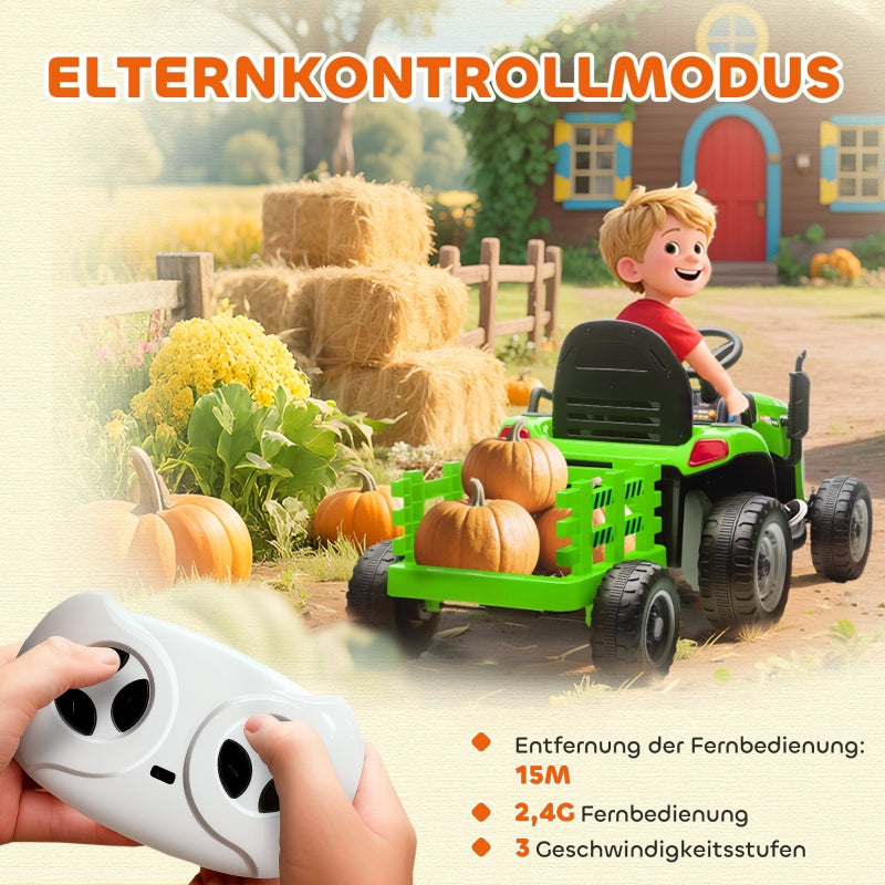 Electric Children's Tractor with Remote Control and Soft Start, Green