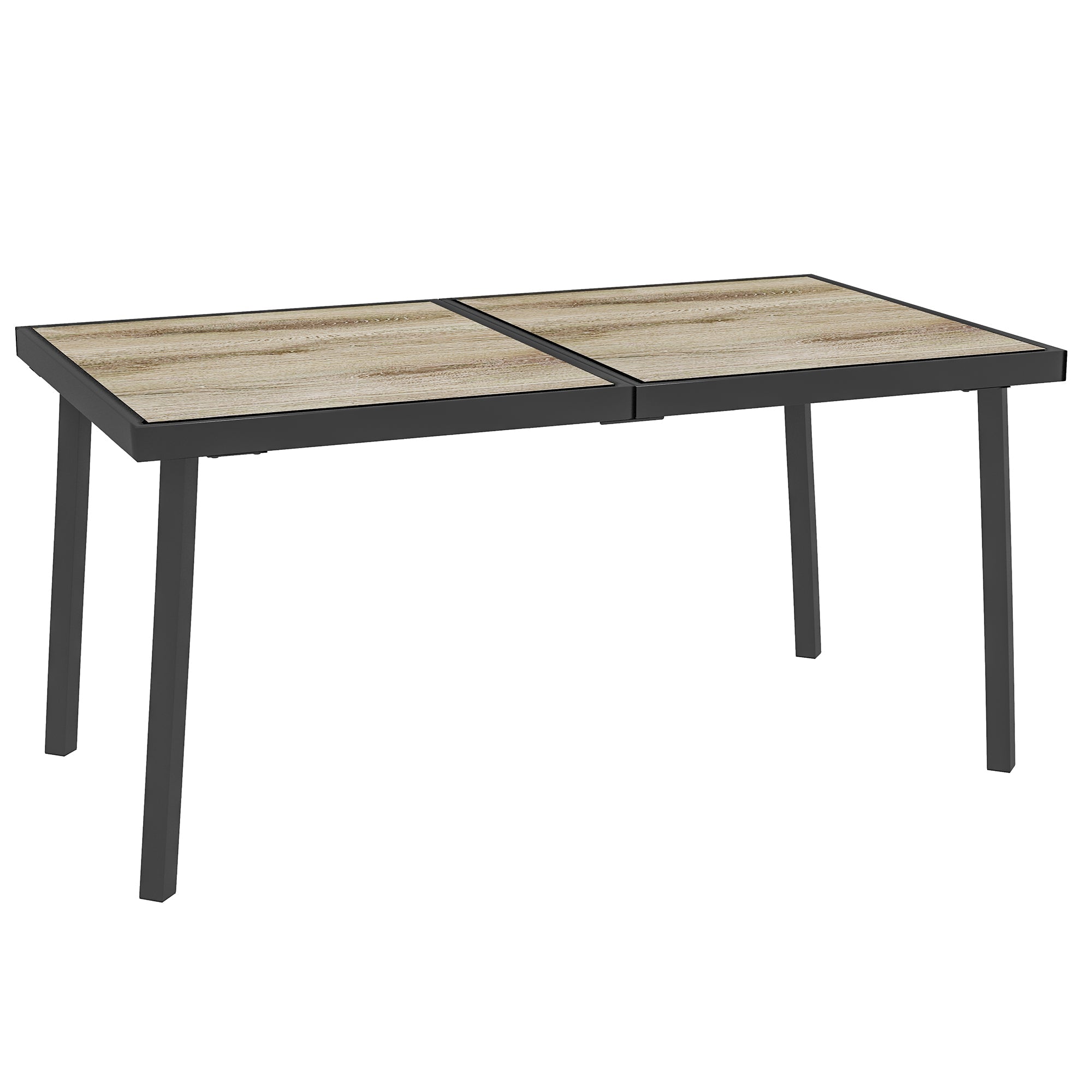 Garden Dining Table 145x85cm 6-Seater Wood Look Steel Frame, Grey
