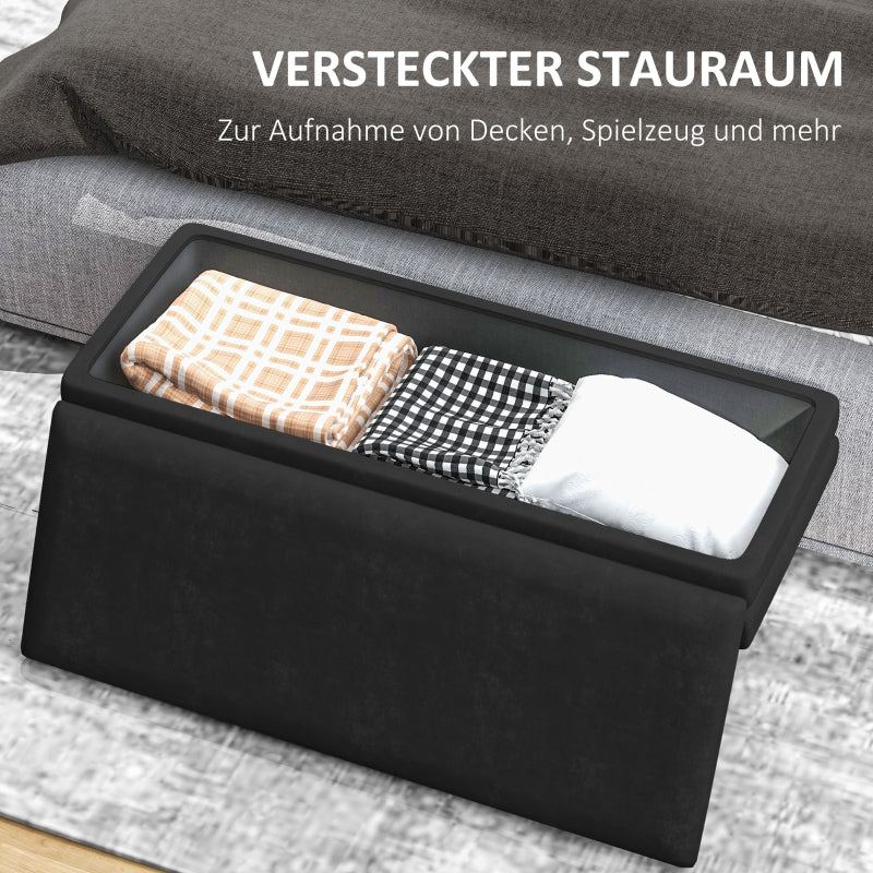 Bench Upholstered with Storage, Velvet Look, Black