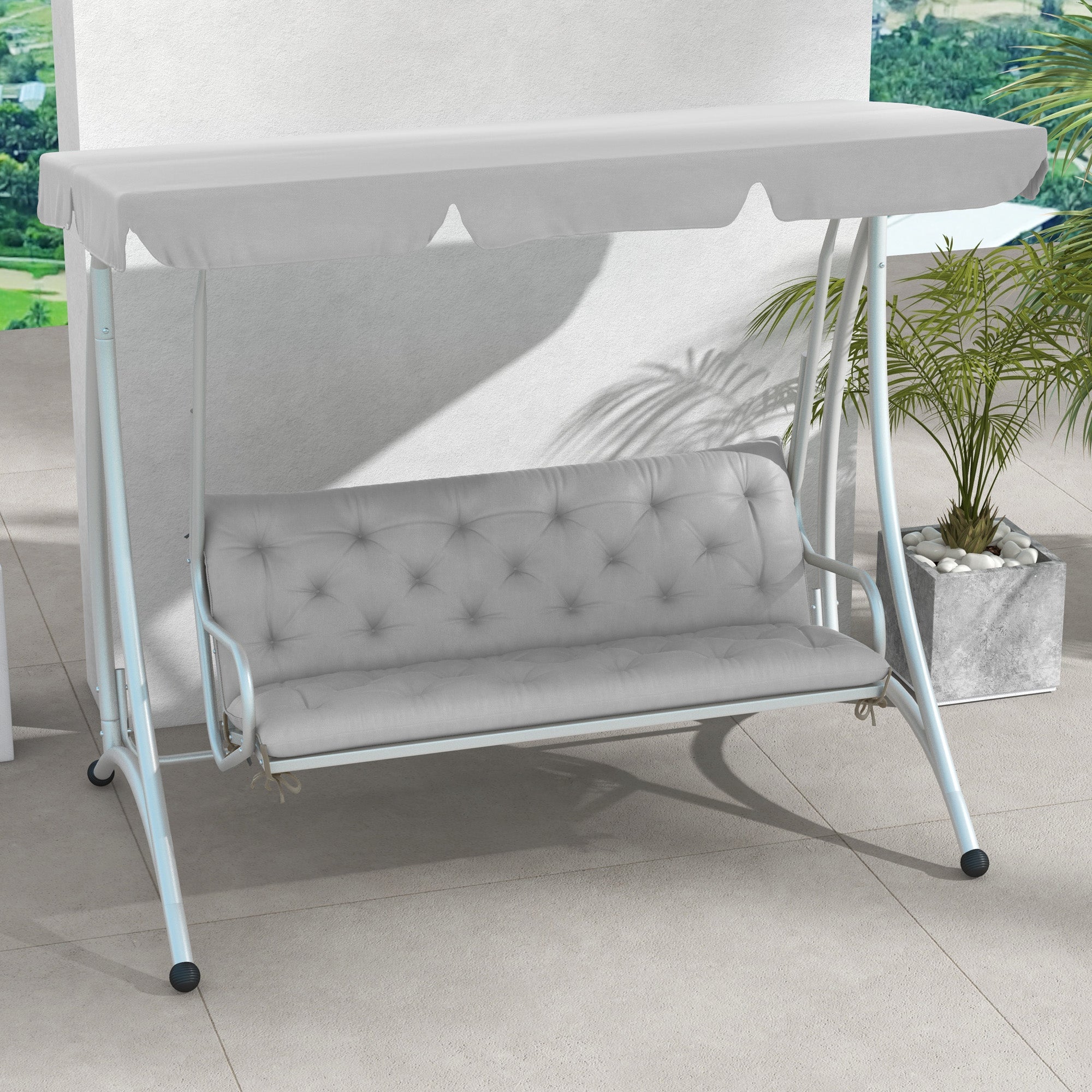 3-Seater Bench Cushion 150x98x8 cm with Ties, Outdoor/Indoor, Light Grey