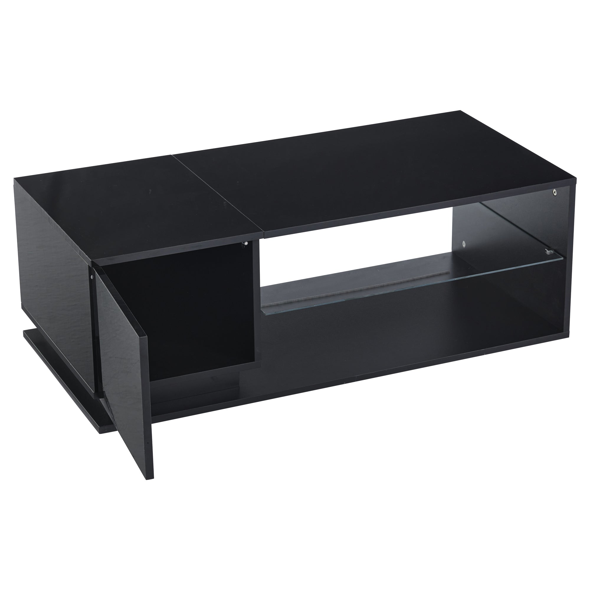 LED Coffee Table with High-Gloss Storage and APP LED Lights, Black High-Gloss
