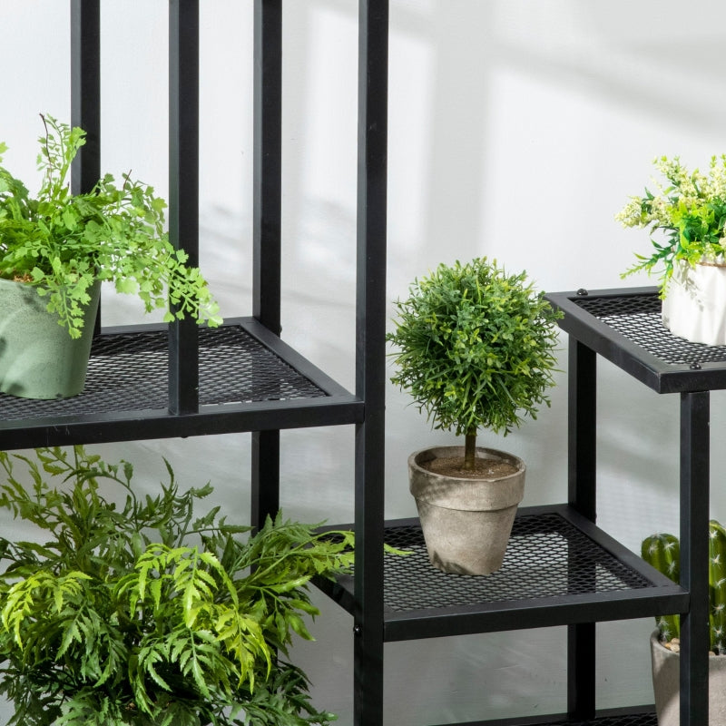 Plant Shelf with 4 Tiers, Multi-Tier Flower Stand, Metal Black