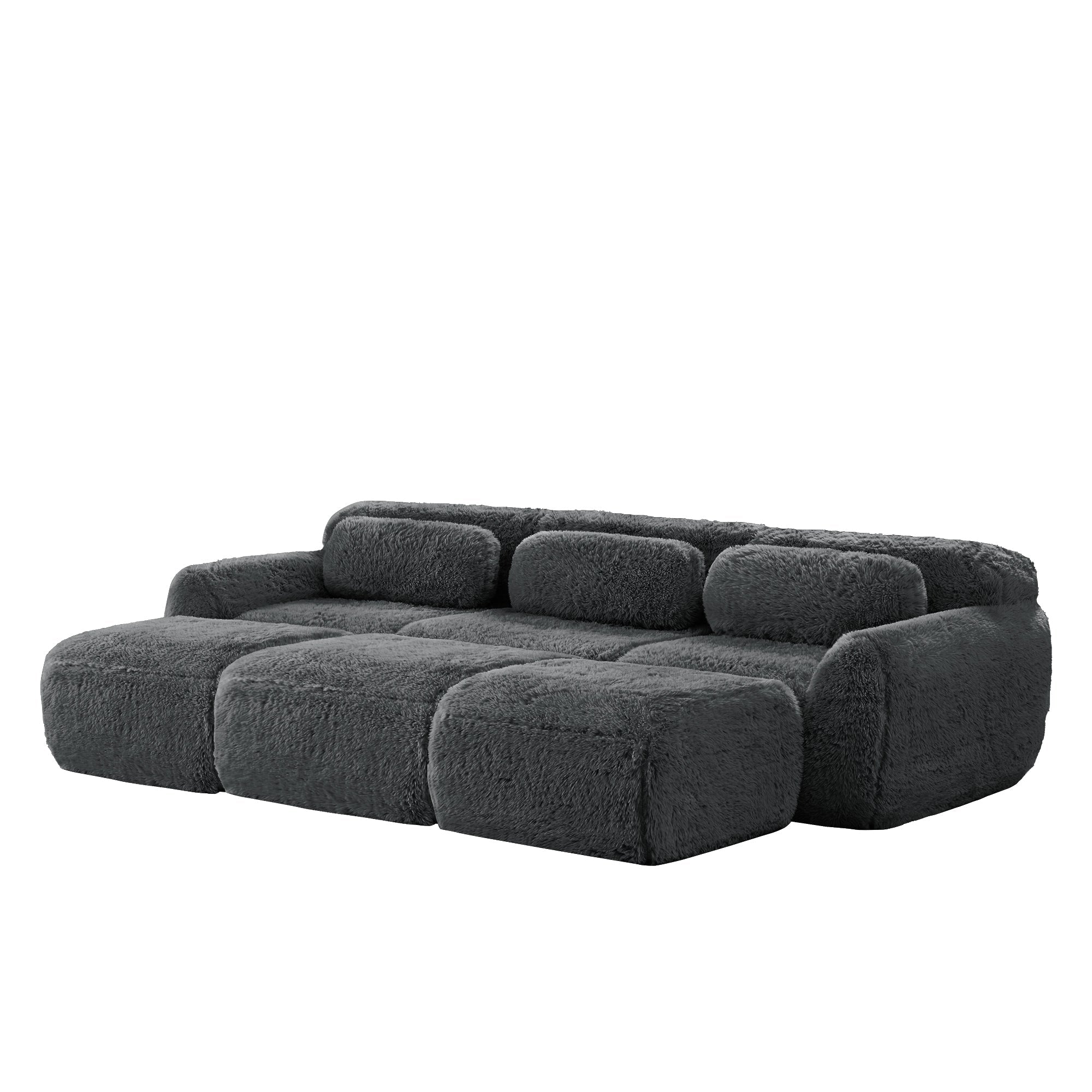 Boneless Cloud Modular Sleeper Sofa 3 Ottomans - Grey Plush Fabric