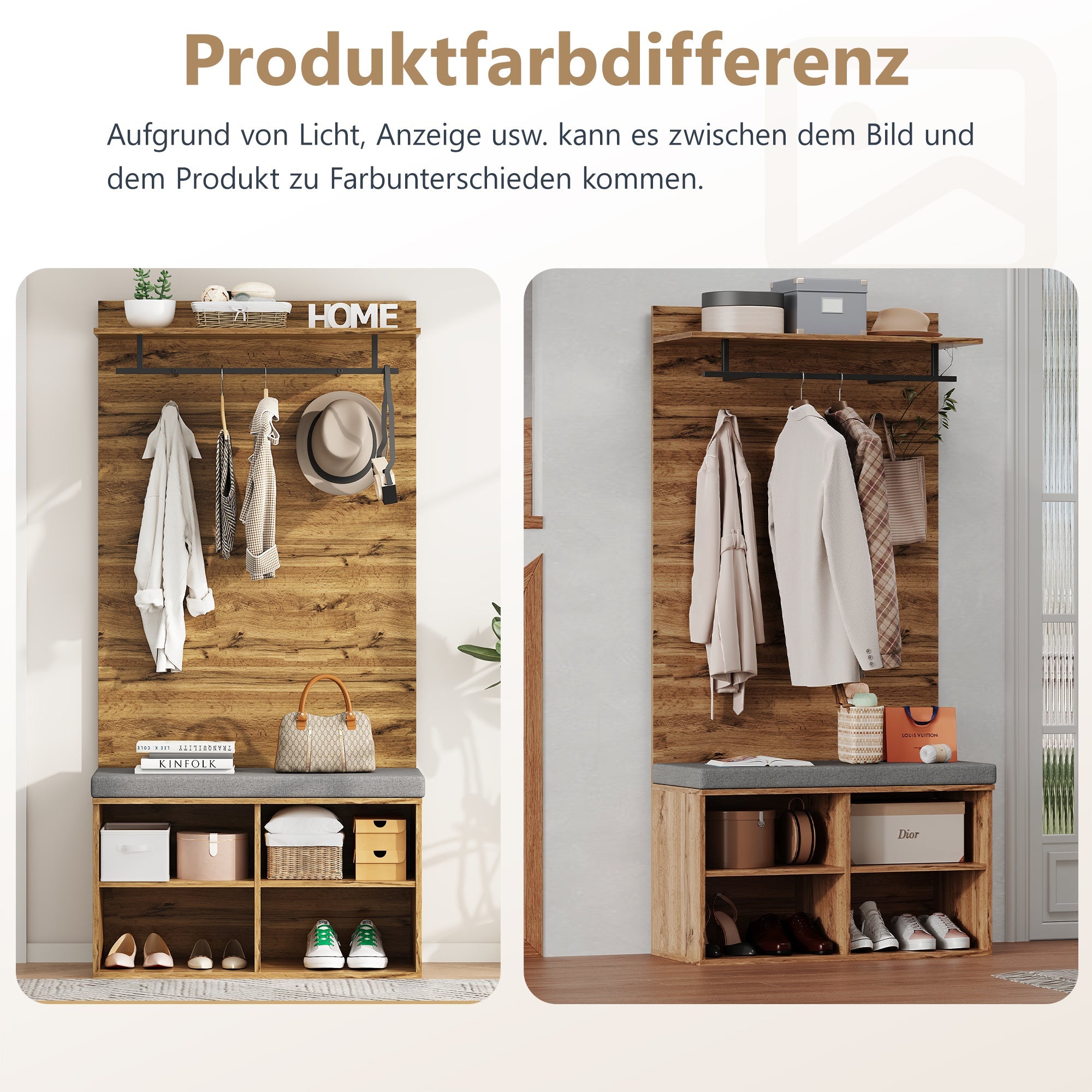 Wardrobe Set with Shoe Bench, Adjustable Shelf & Clothes Rail, 175cm High, Wood Look