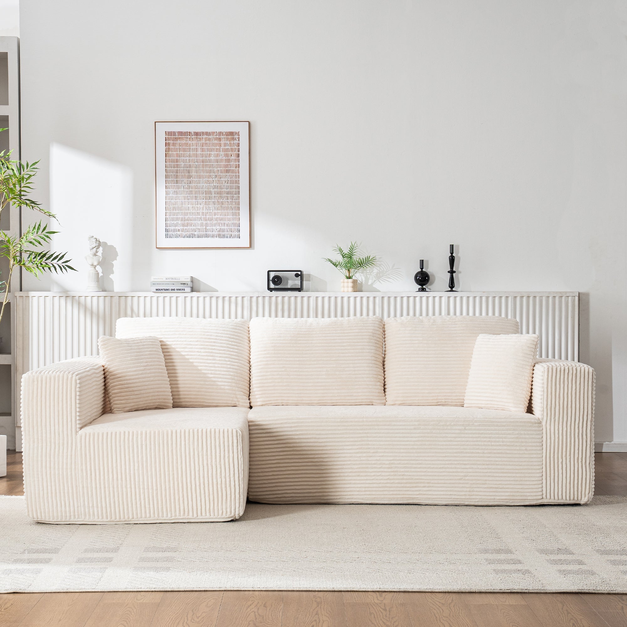 L-Shaped Cloud Sofa, Modern Modular Chaise Lounge, No Assembly, Core Fabric