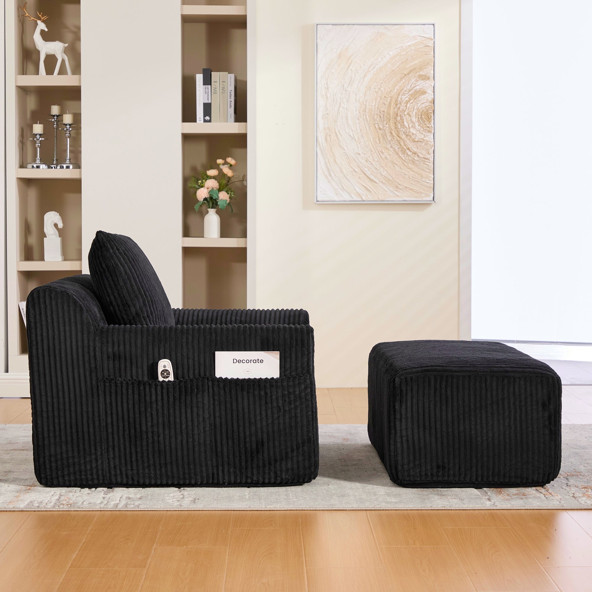 Oversized Sofa Chair, Deep Seat Boneless Upholstered with Side Pockets, Corduroy