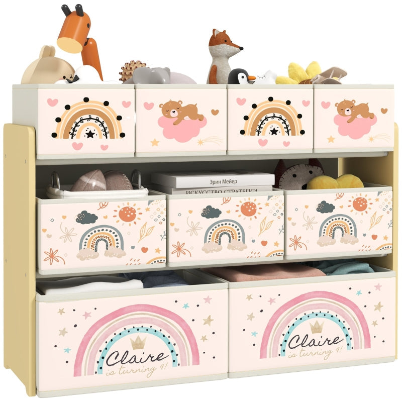 3-Tier Kids Storage Unit with 9 Non-Woven Fabric Boxes, Yellow