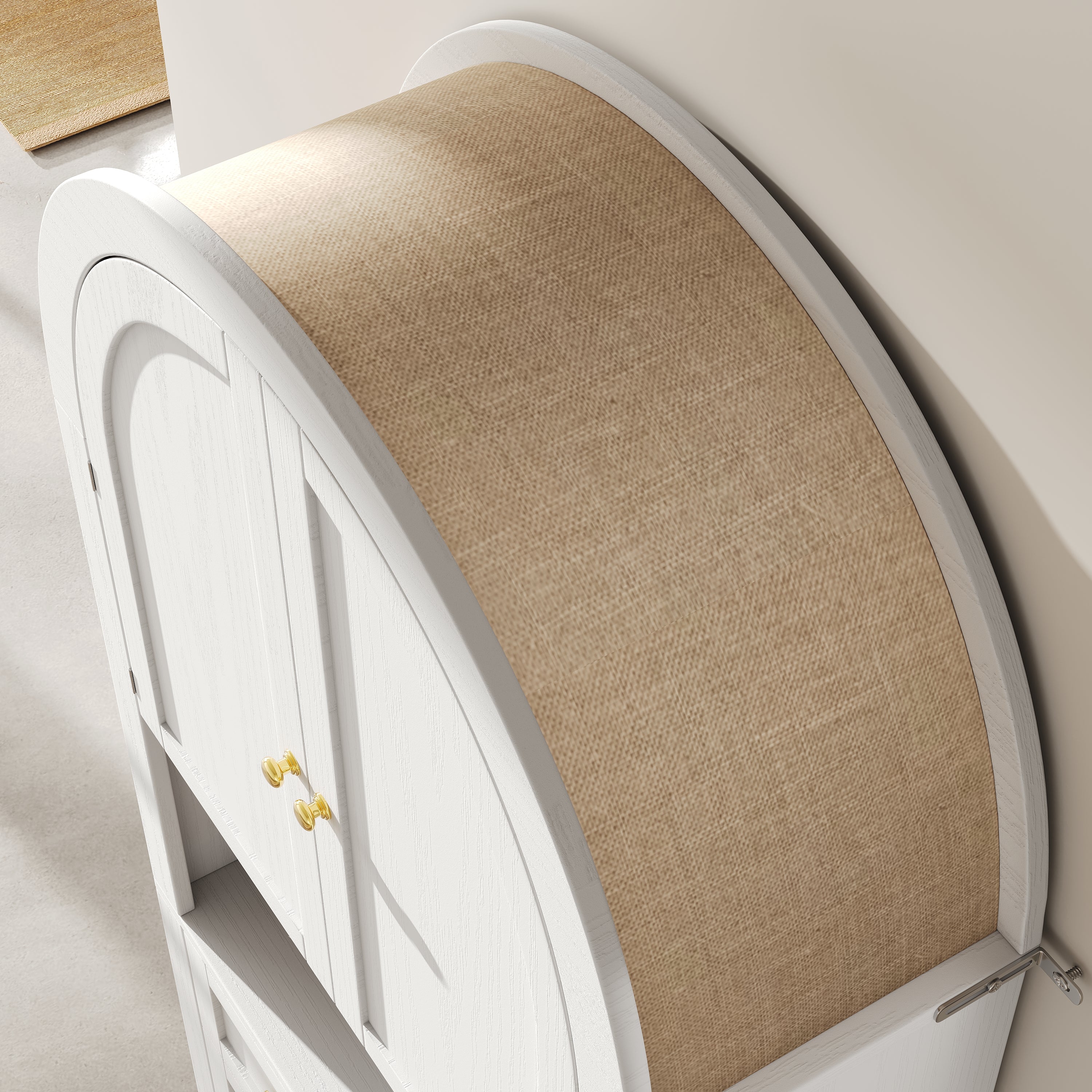 Tall Arched Storage Cabinet Drawers Doors Shelves - White